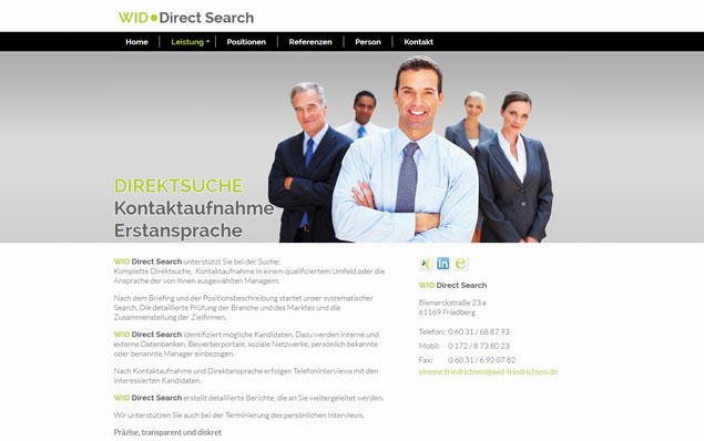 WID Direct Search Gestaltung Webseite 
