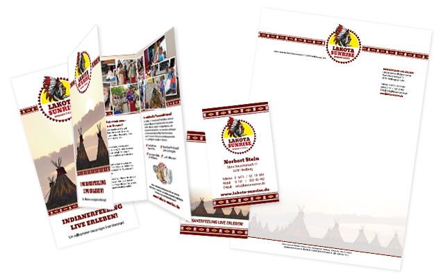 Gestaltung der Geschäftspapiere, Visitenkarten und Fyler für Lakota Sunrise