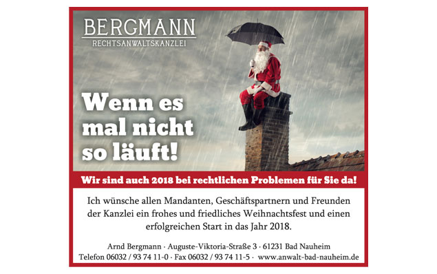 Idee, Text und Gestaltung der Weihnachtsanzeige für die Rechtsanwaltskanzlei Bergmann in Bad Nauheim